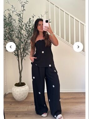 Polka Dot Wide-Leg and Tube Top set  - Black